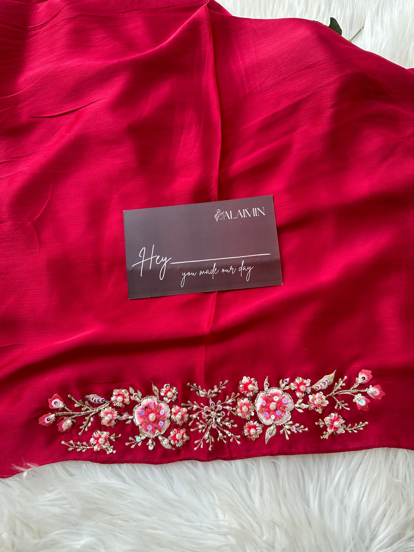 BAAG E BAHAR| LUXURY THREADWORK AND HANDWORK RED HIJAB