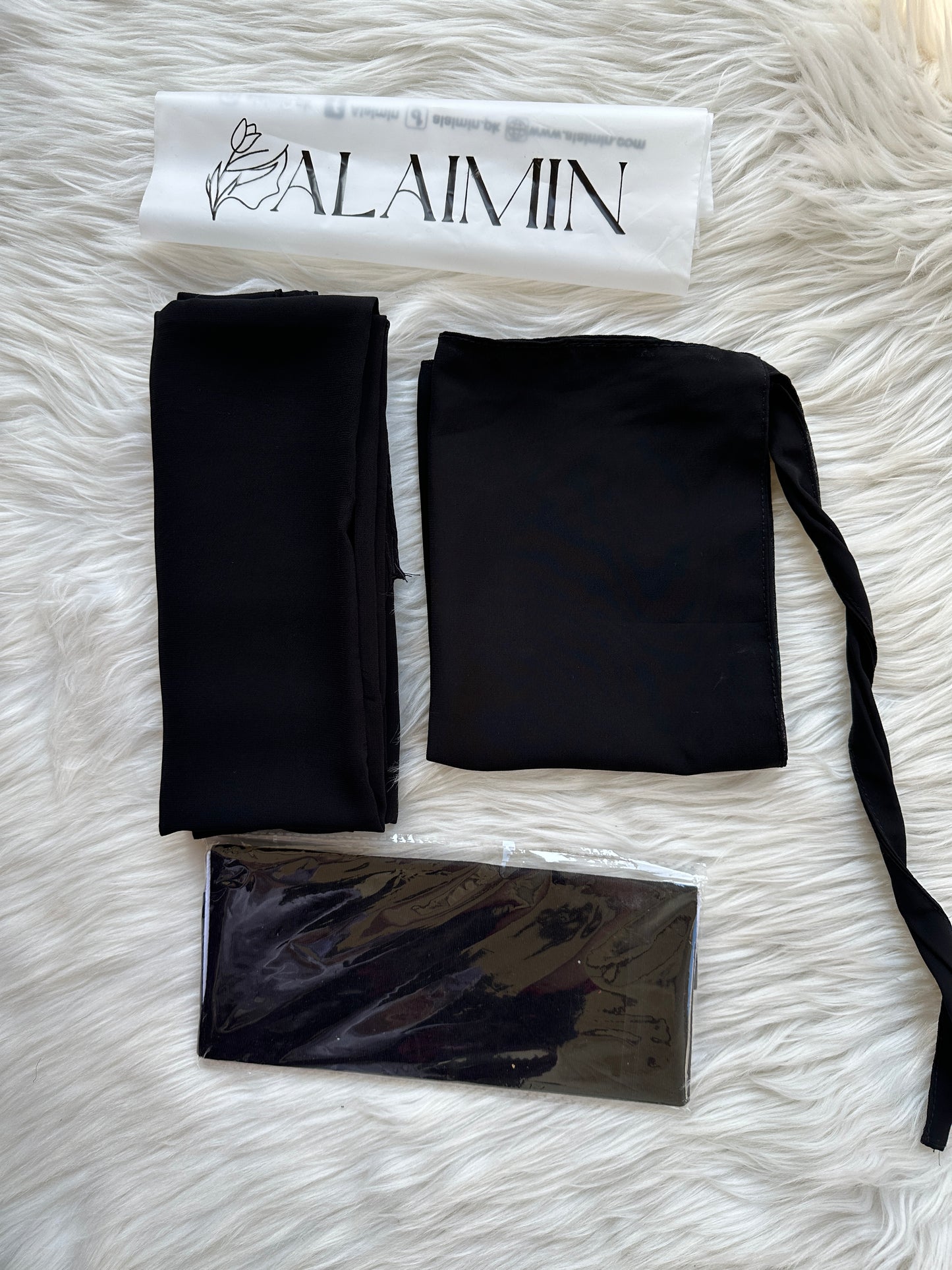 Plain Hijab, Matching Niqaab & Cap – Black Chiffon