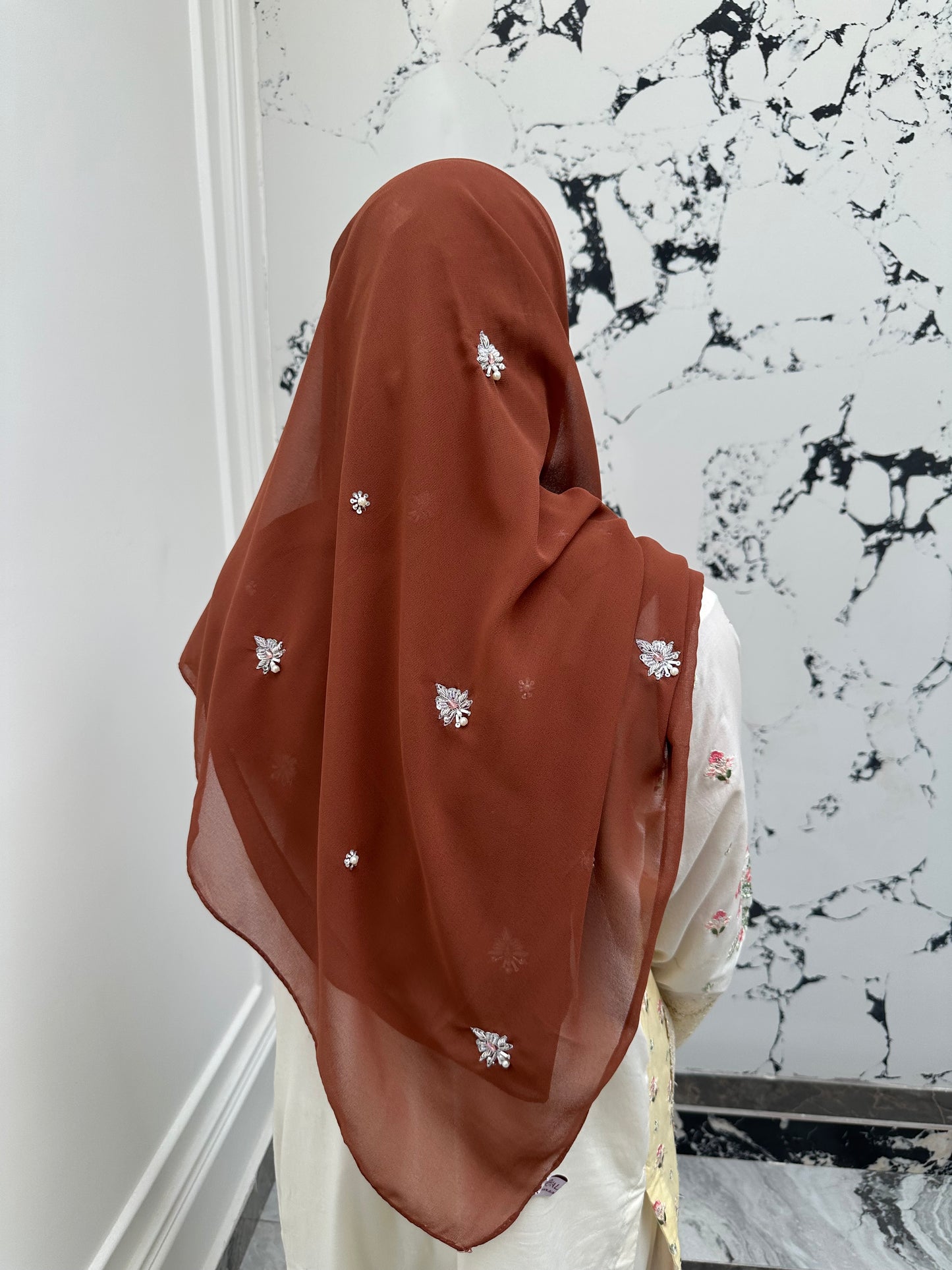 Gulbahar | Rusty Brown | Signature All-Over Floral Hijab