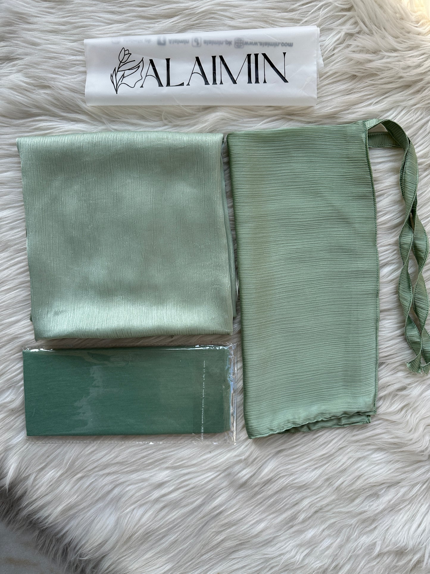 Plain Hijab, Matching Niqaab & Cap – Mint Green