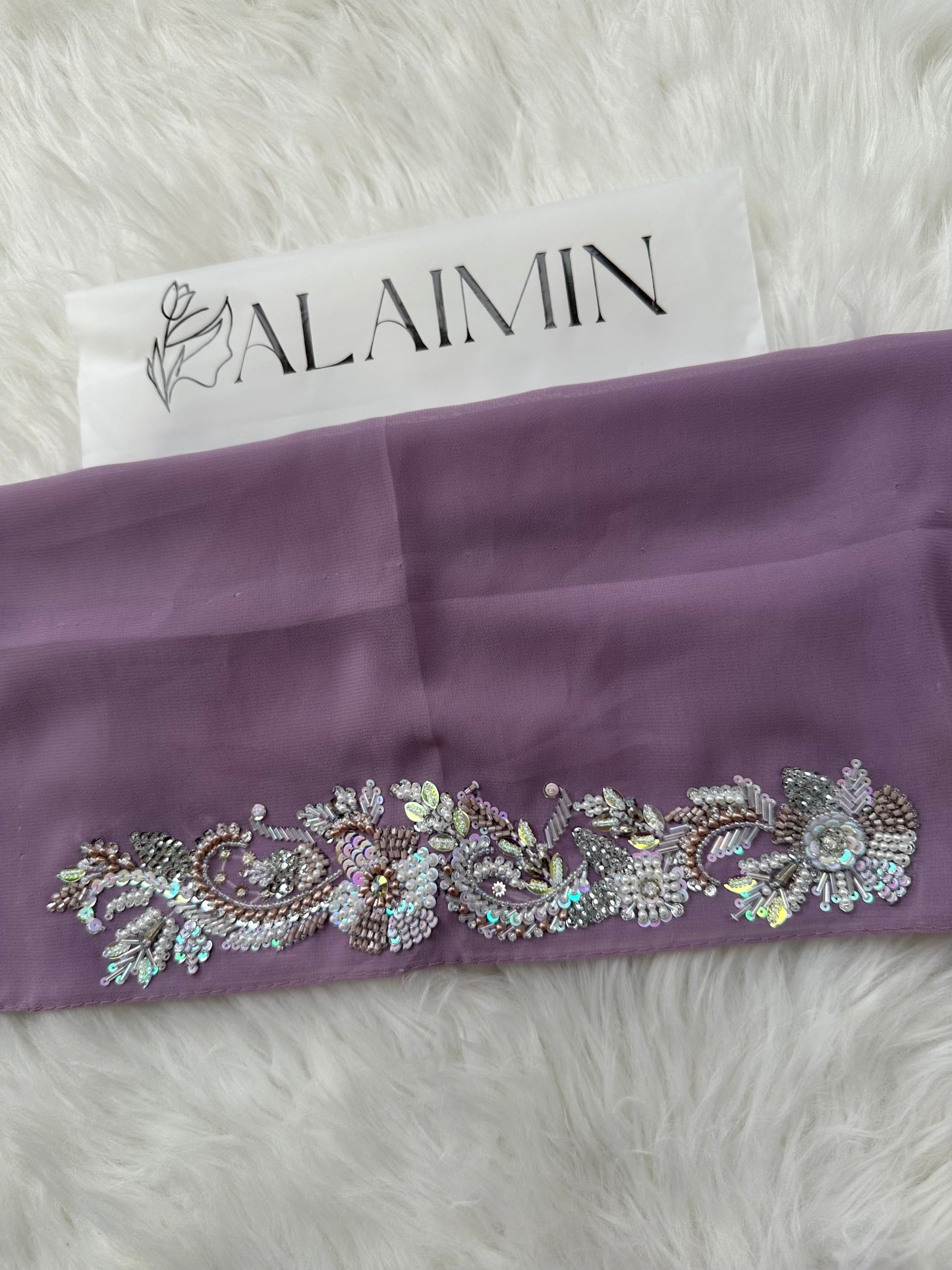 SHABNUM | FESTIVE PARTY WEAR LUXURY HANDWORK LILAC HIJAB