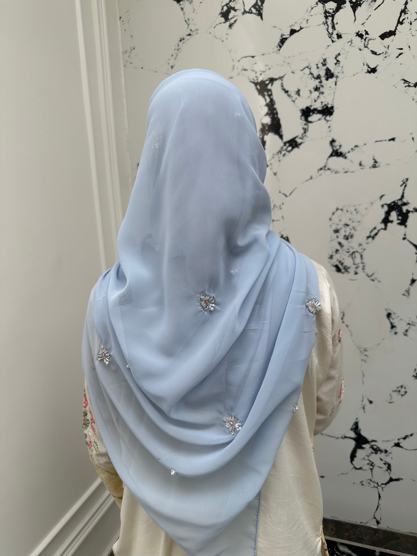 Gulbahar | Powder Blue | Signature All-Over Floral Hijab
