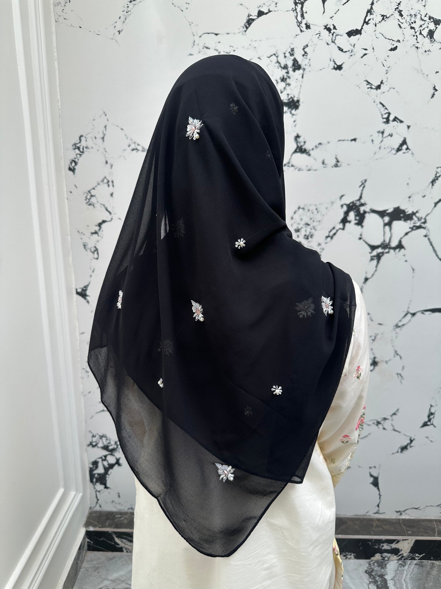 Gulbahar | Black | Signature All-Over Floral Hijab
