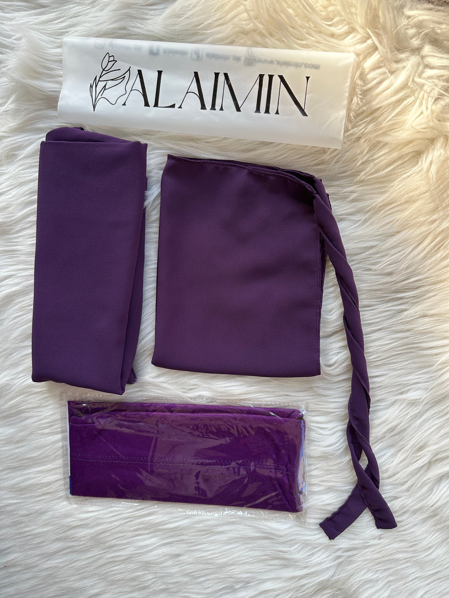 Plain Hijab, Matching Niqaab & Cap – Dark Purple Chiffon
