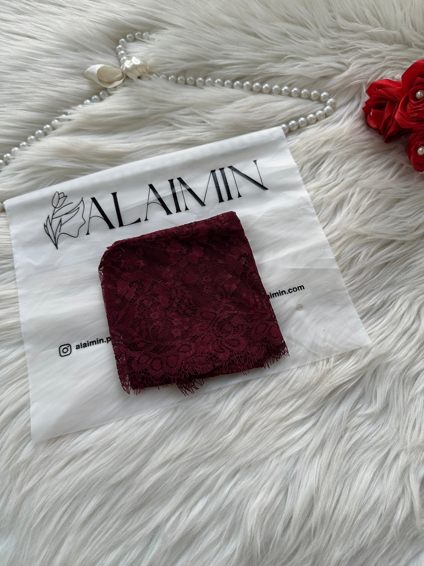 High-Quality Fancy Net Hijab Tube Cap Maroon
