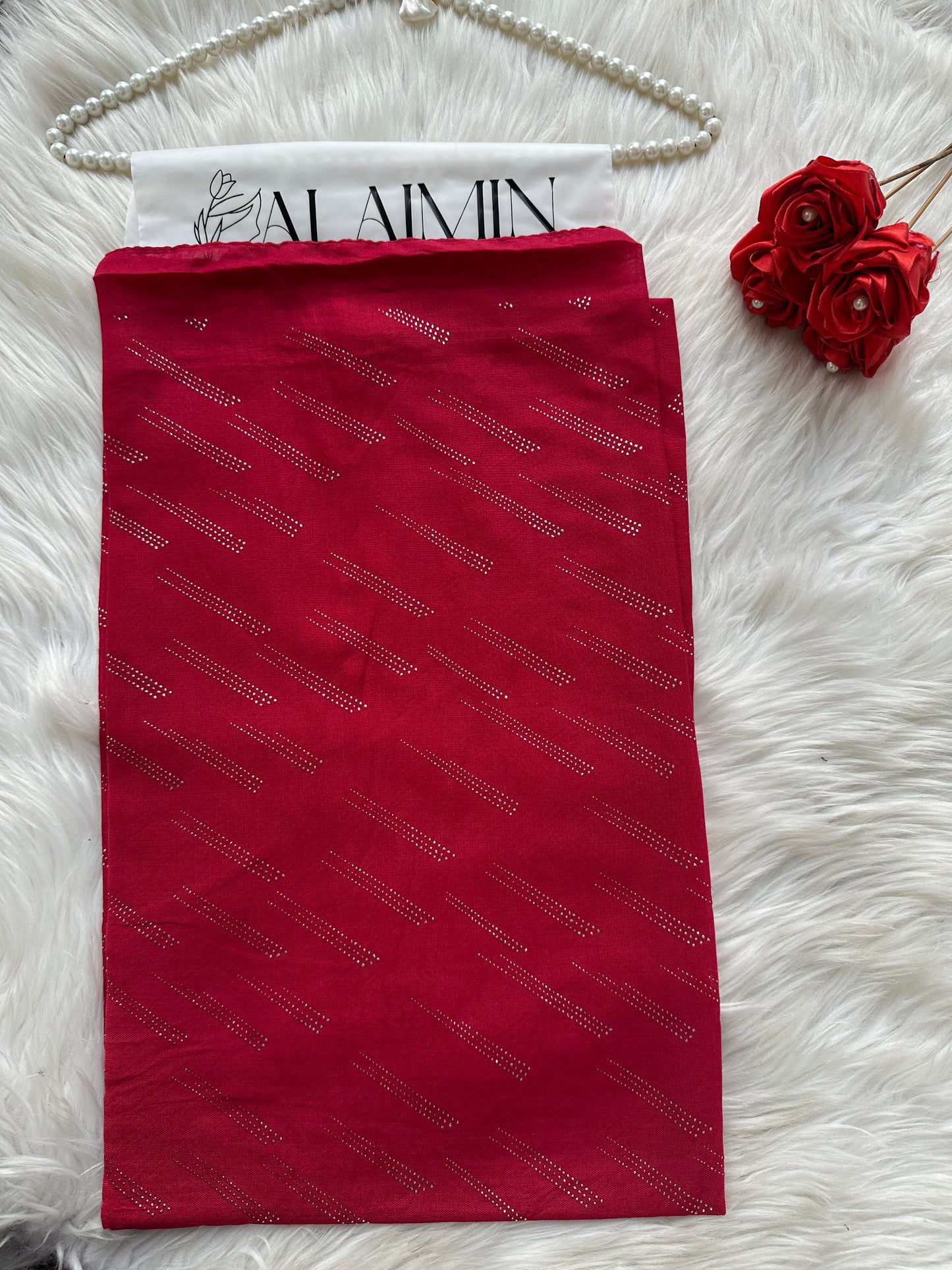 Rose Red Sparkle Dewdrop Fancy Summer Hijab