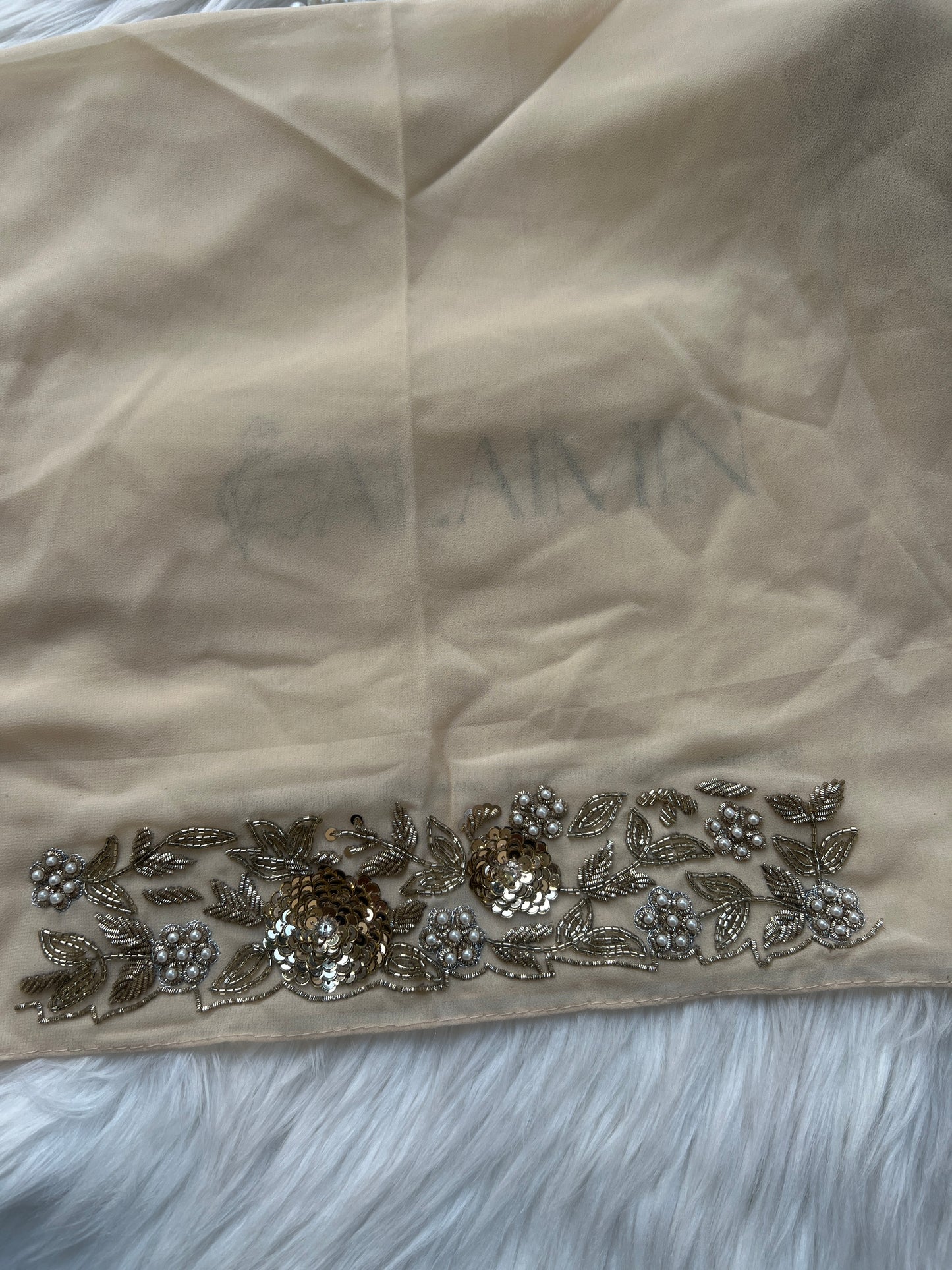 FESTIVE PARTY WEAR LUXURY HANDWORK BEIGE HIJAB