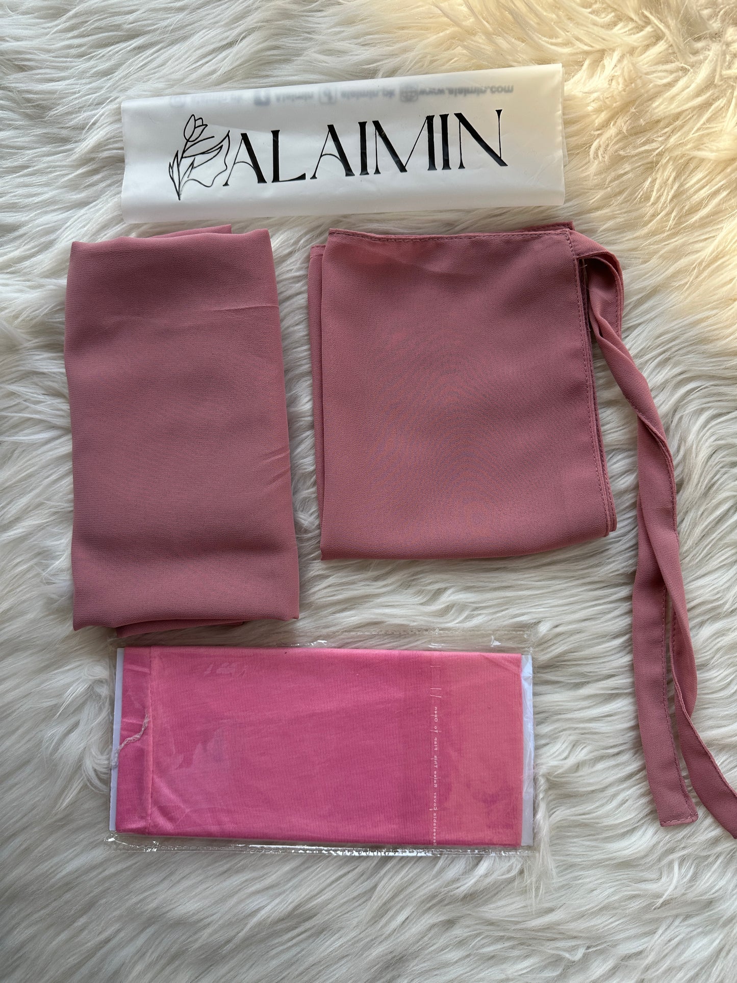 Plain Hijab, Matching Niqaab & Cap – Pink Chiffon