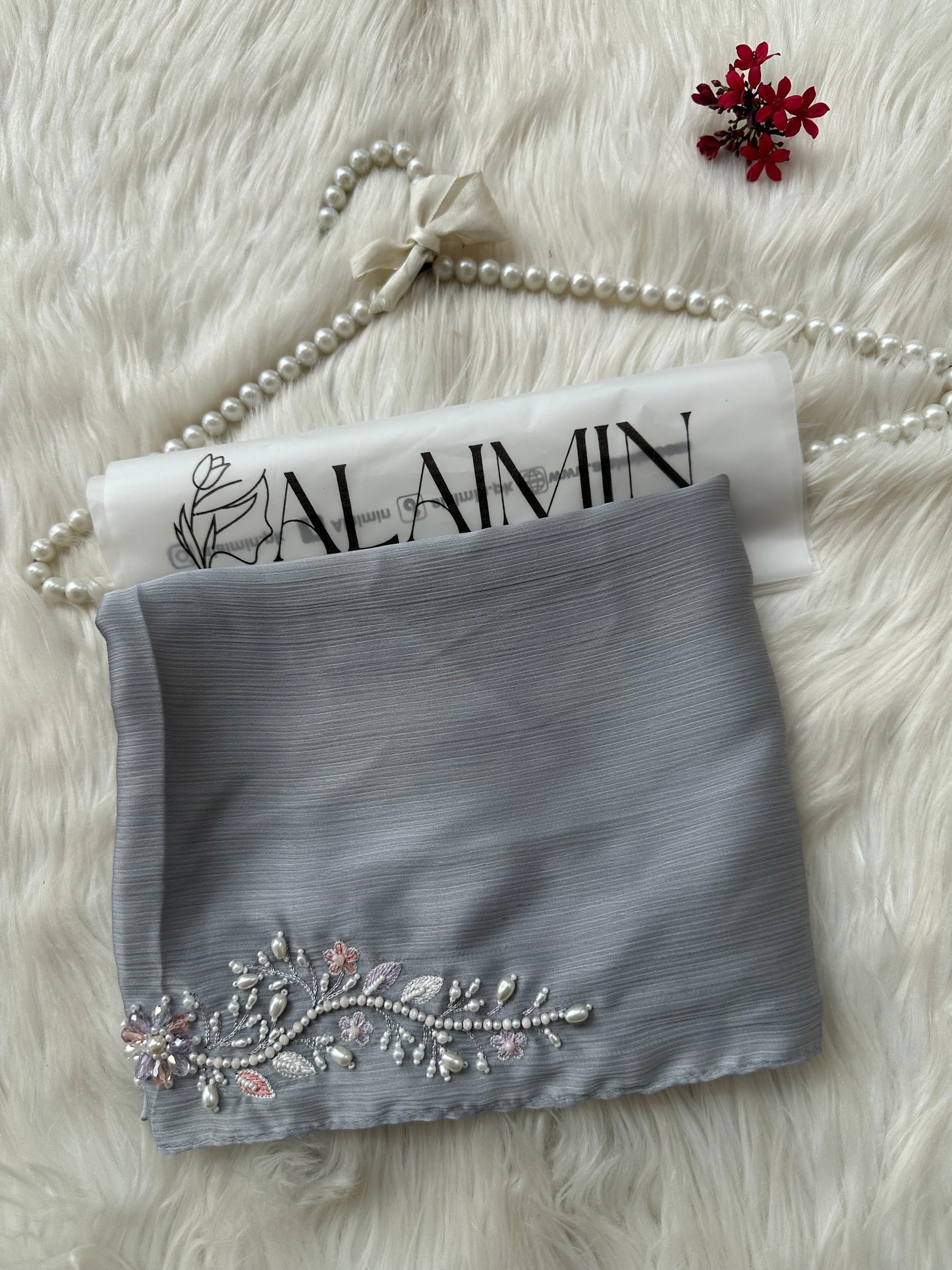 MEHR | FESTIVE PARTY WEAR LUXURY HANDWORK SILVER HIJAB