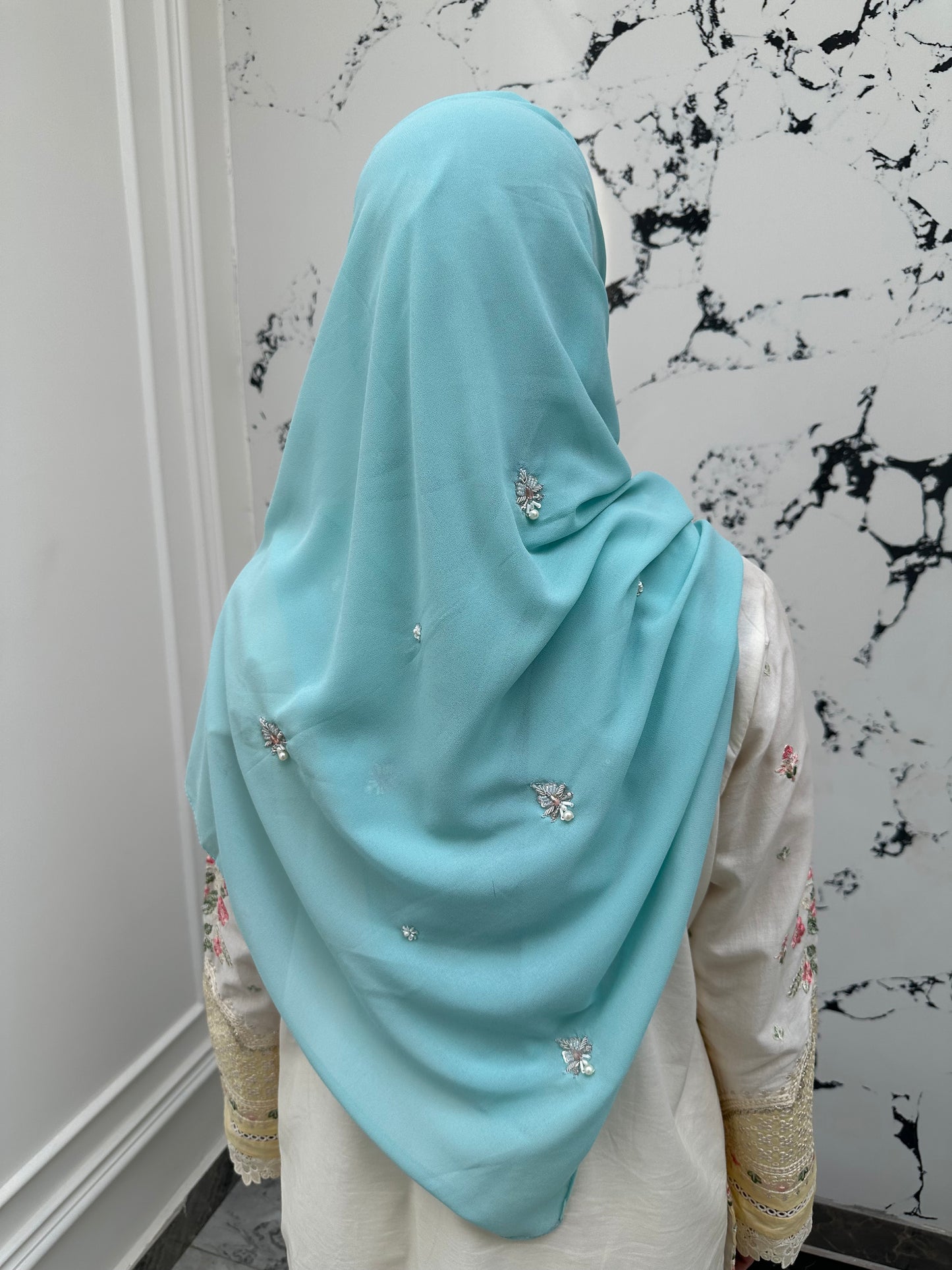 Gulbahar | Aqua | Signature All-Over Floral Hijab