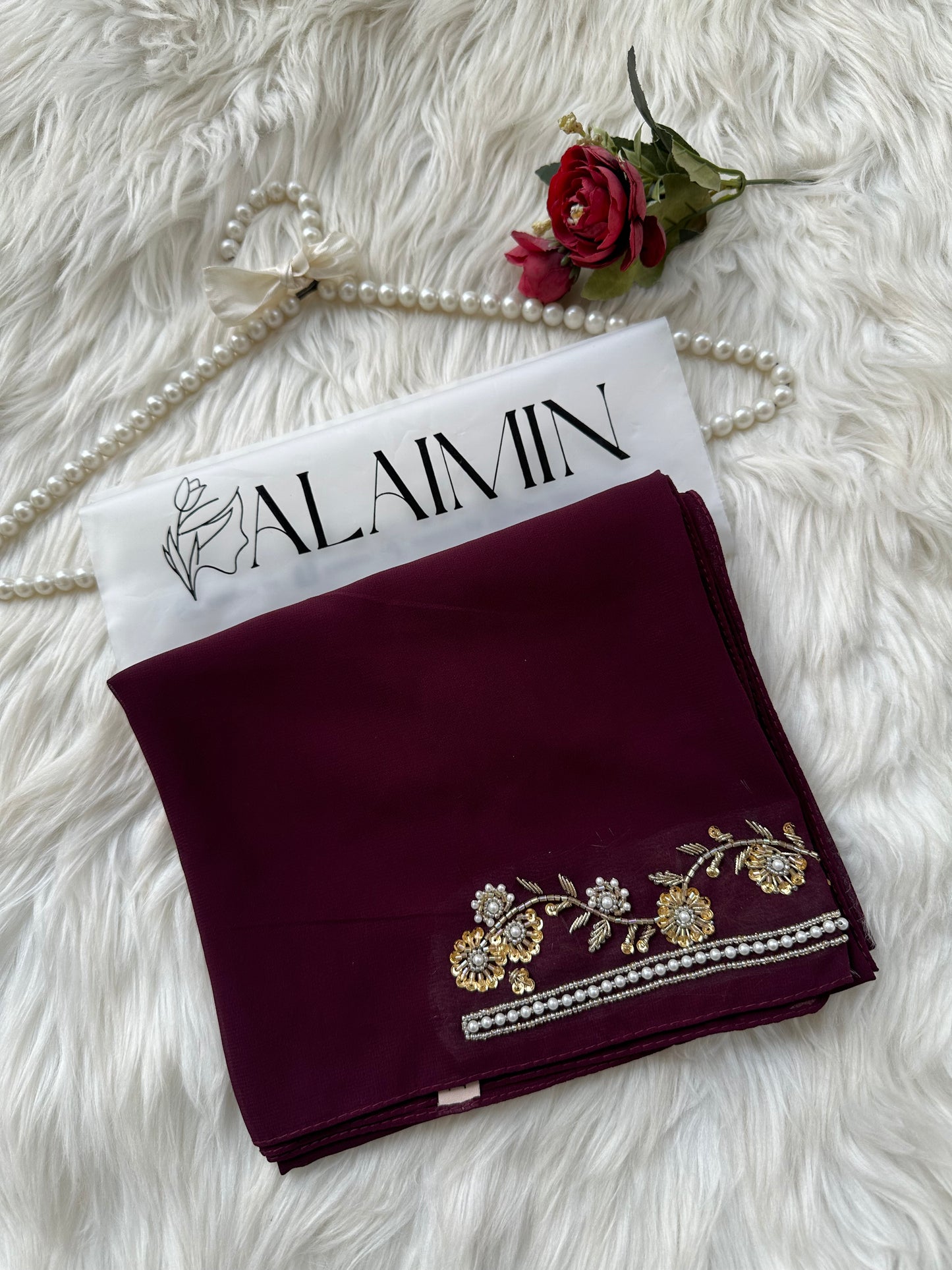 SHAM E SITARA | FESTIVE PARTY WEAR LUXURY HANDWORK DARK PLUM HIJAB