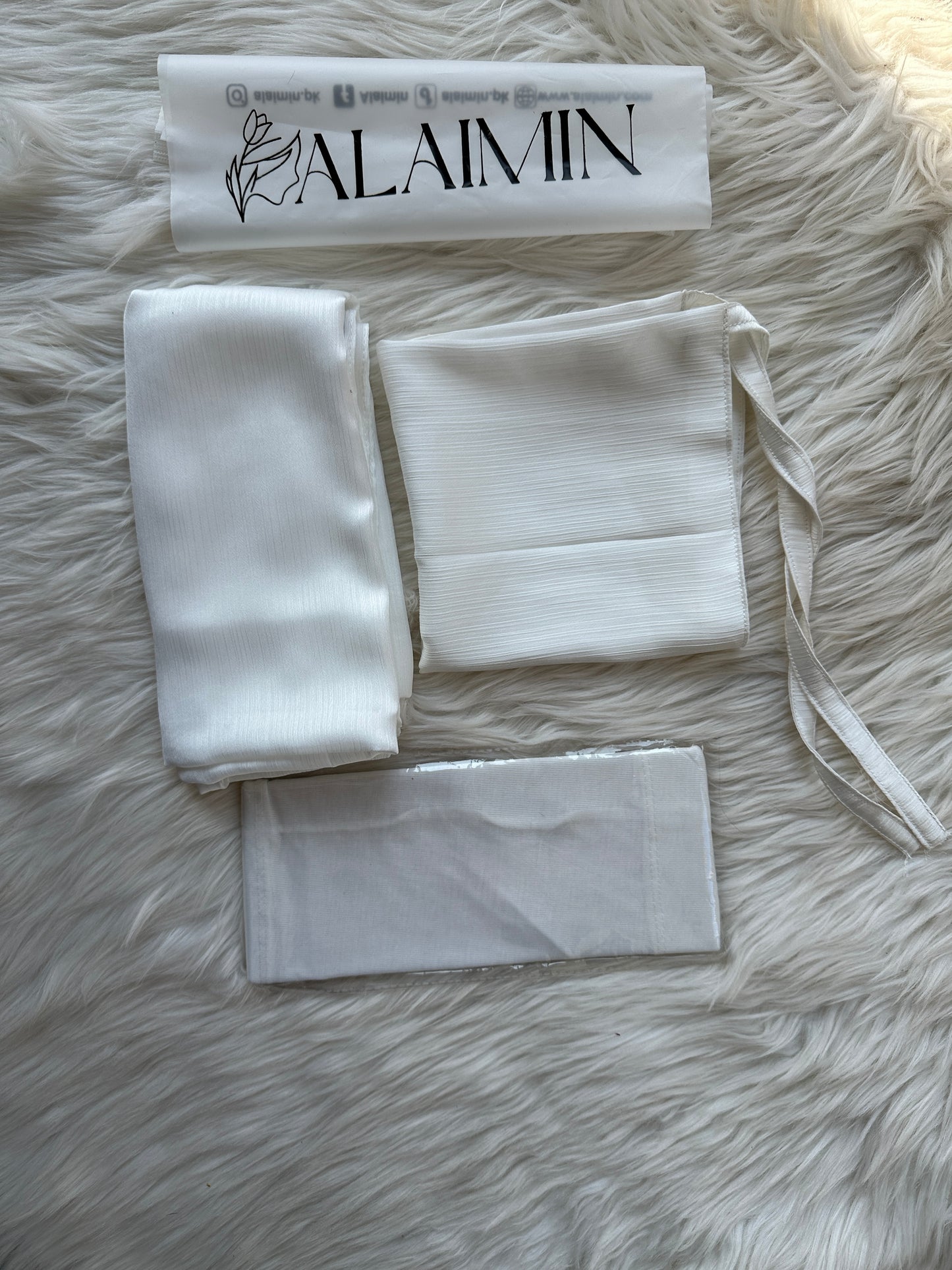 Plain Hijab, Matching Niqaab & Cap – White