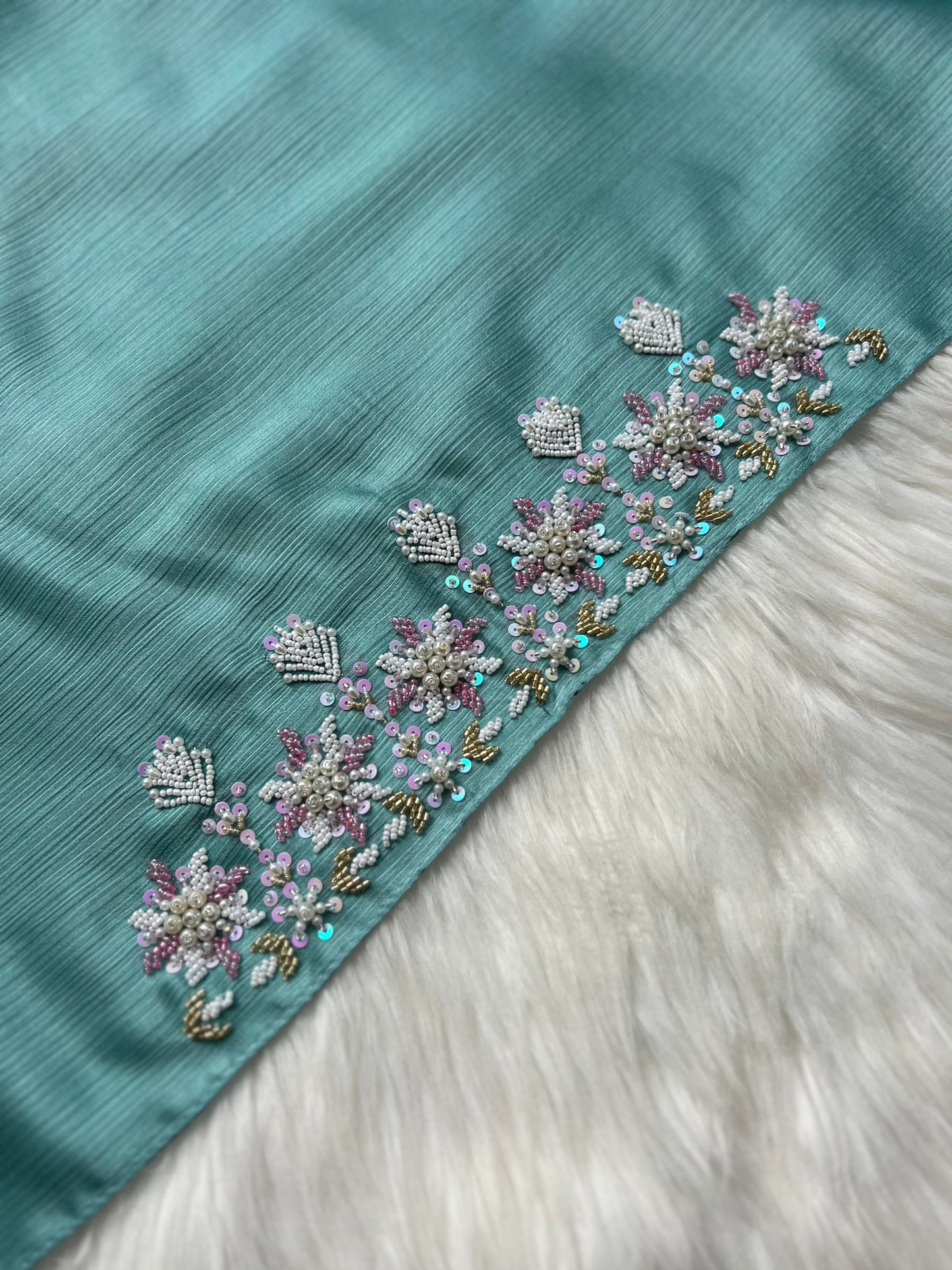 GULZAR | FESTIVE PARTY WEAR LUXURY HANDWORK AQUA HIJAB
