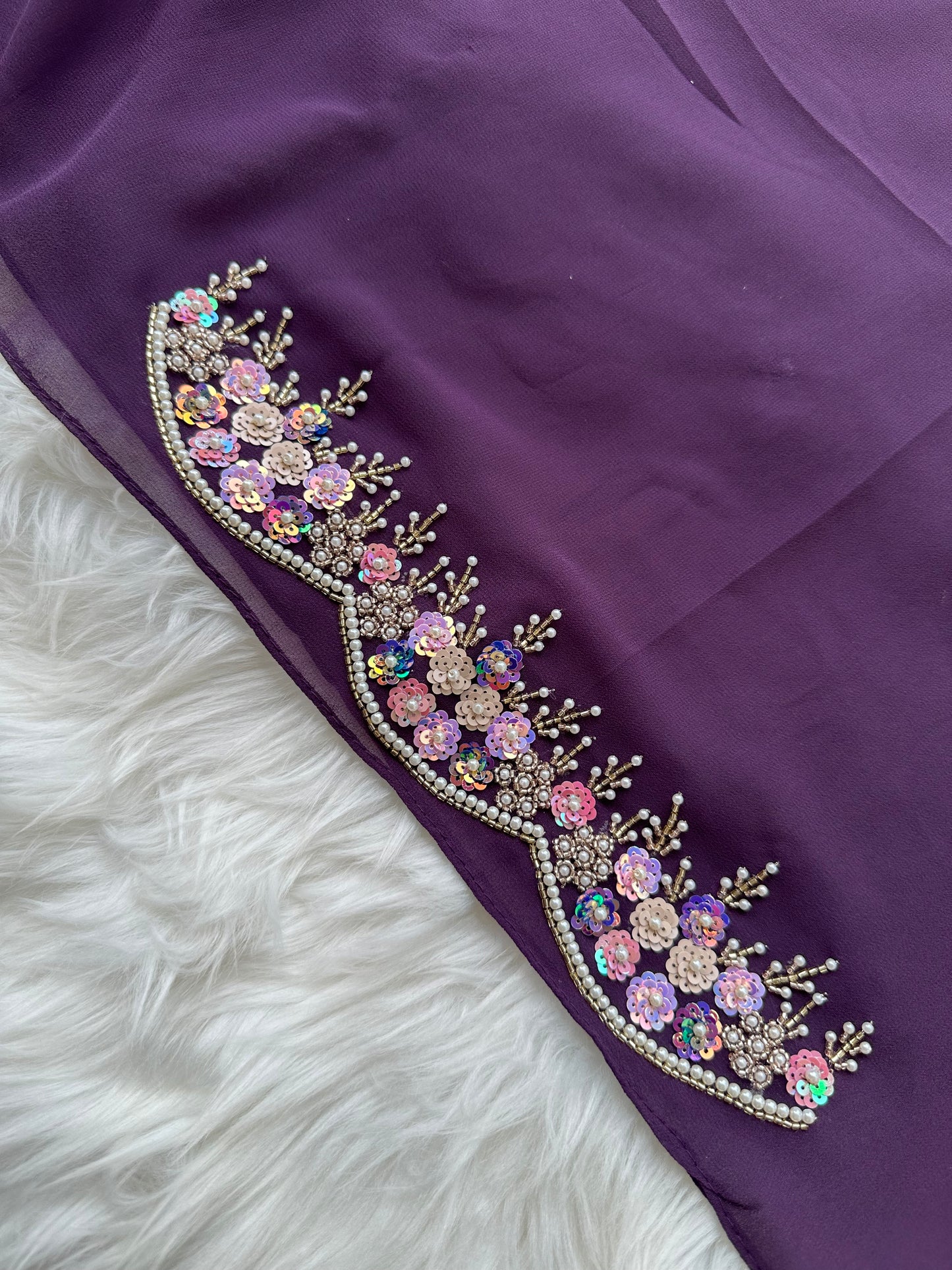 NOOR E ZAR| FESTIVE PARTY WEAR LUXURY HANDWORK PURPLE HIJAB