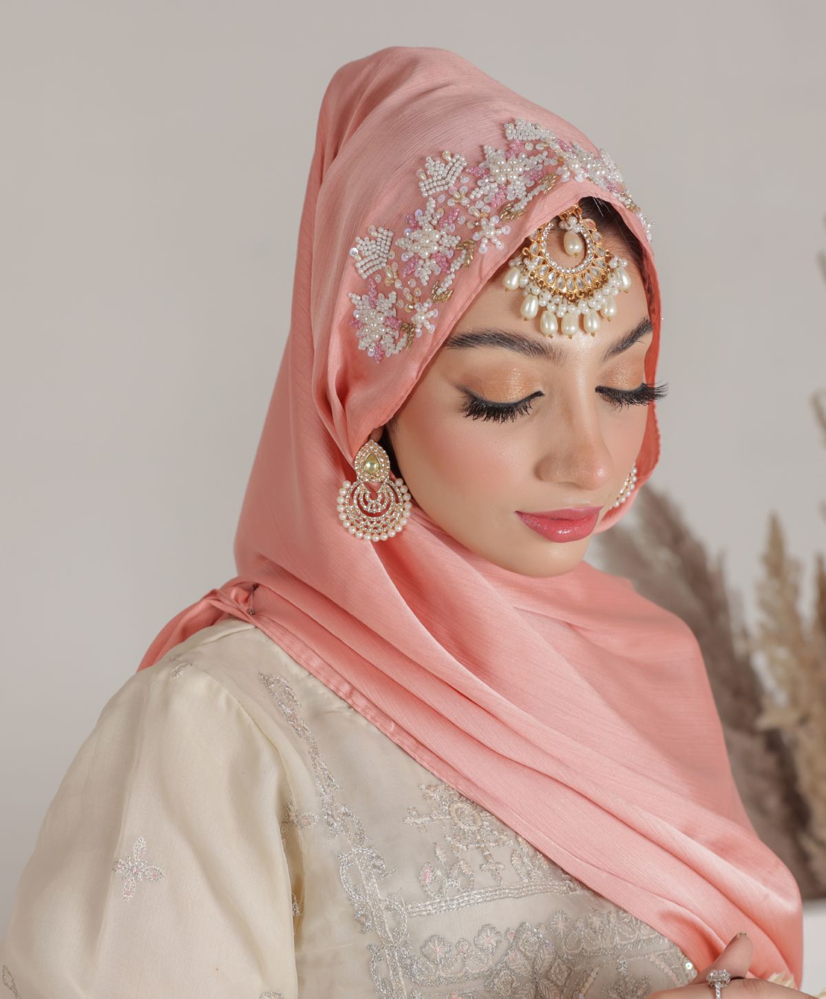 GULZAR FESTIVE HANDWORK LIGHT PINK HIJAB