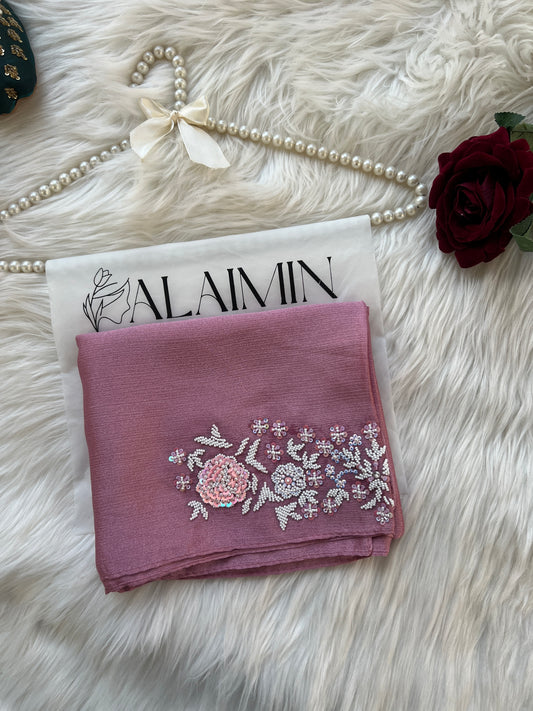 MAH E NAZ | FESTIVE PARTY WEAR LUXURY HANDWORK PINK HIJAB