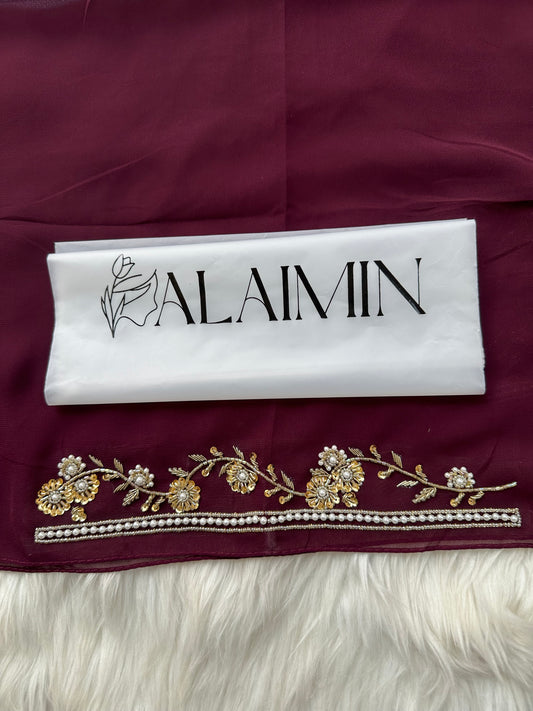 SHAM E SITARA | FESTIVE PARTY WEAR LUXURY HANDWORK DARK PLUM HIJAB