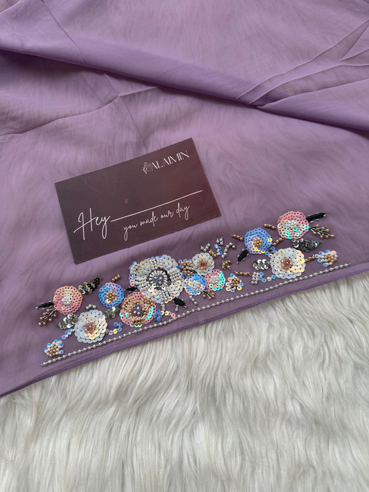 GUL E AFSHA | FESTIVE PARTY WEAR LUXURY HANDWORK LILAC HIJAB