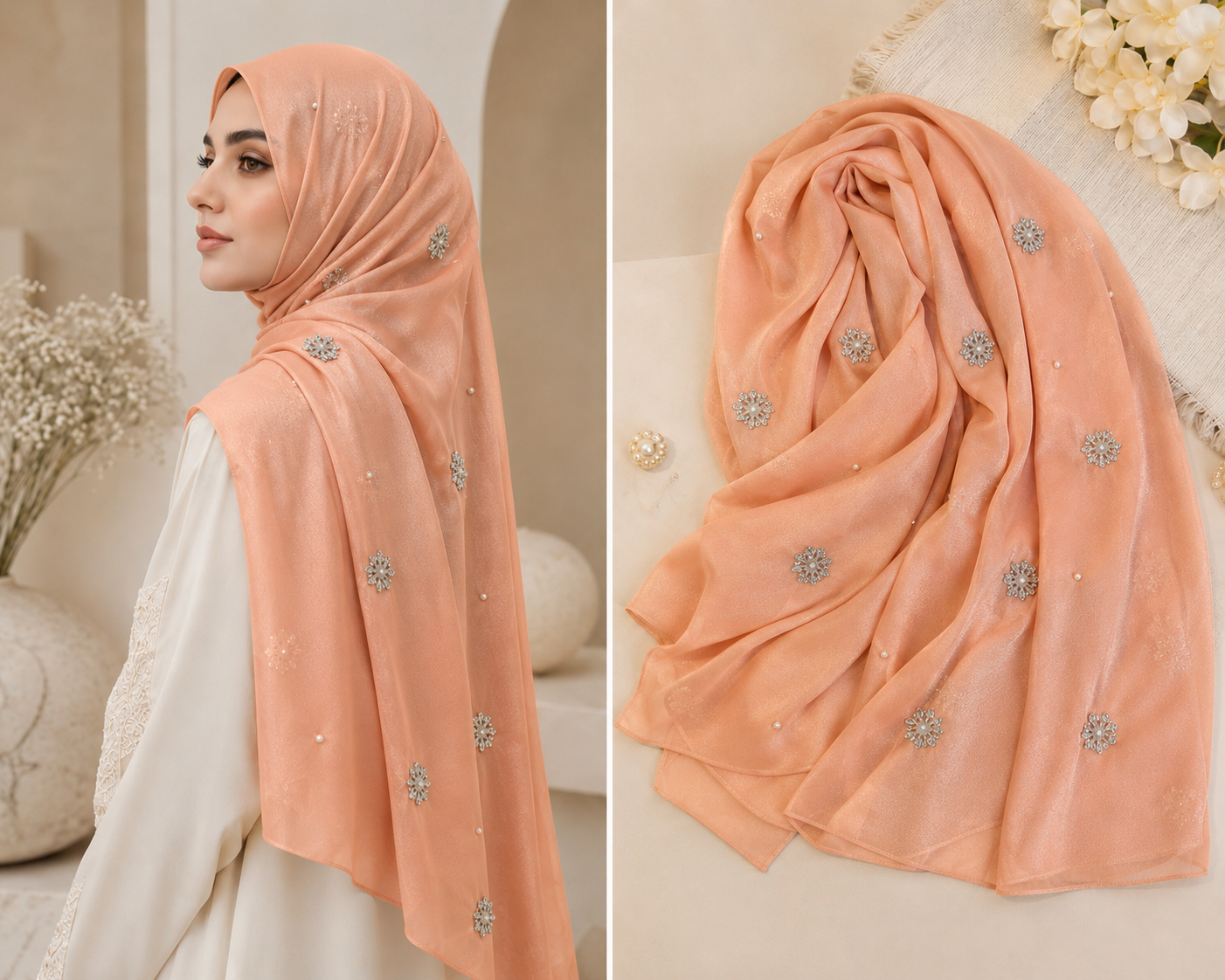 Bahar-e-Gul | Peach | Signature All-Over Floral Hijab