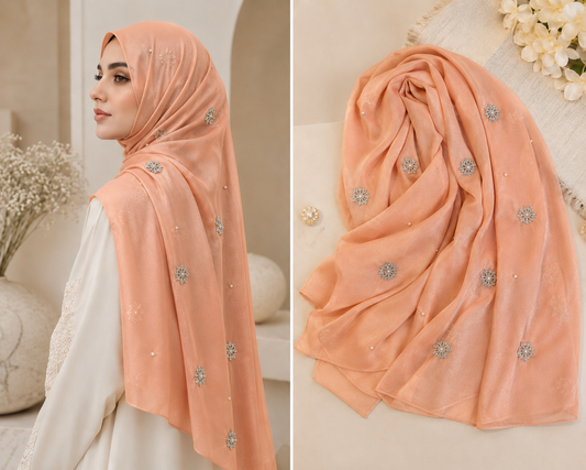 Bahar-e-Gul | Peach | Signature All-Over Floral Hijab