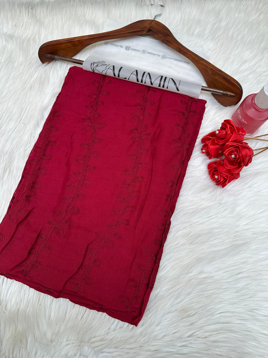EMBROIDERY LAWN HIJAB| RUBY RED