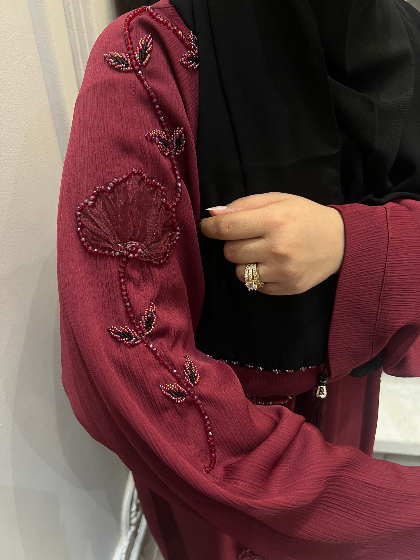 Nureya Hand Embellished Maroon Abaya