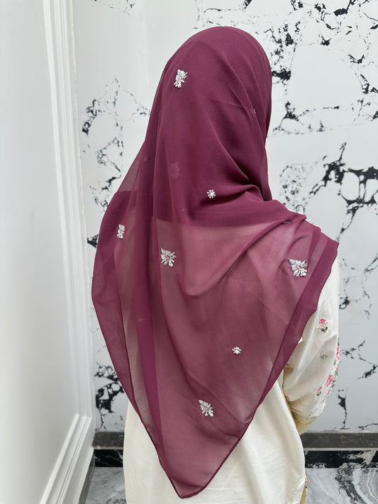 Gulbahar | Mulberry Plum | Signature All-Over Floral Hijab