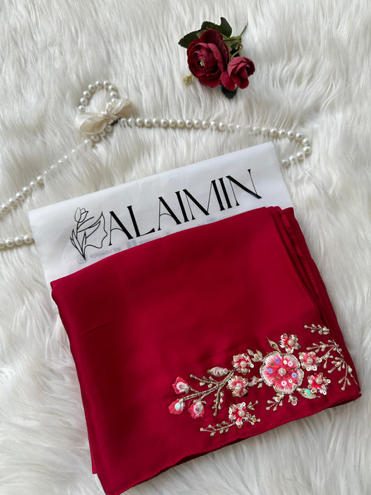 BAAG E BAHAR| LUXURY THREADWORK AND HANDWORK RED HIJAB