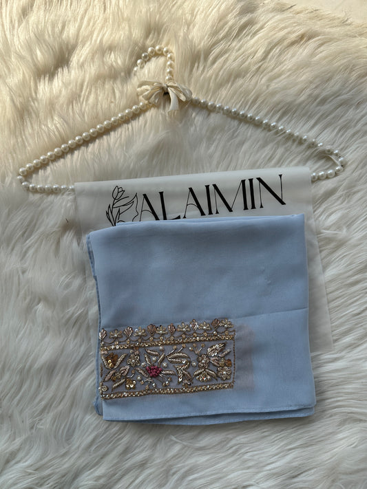 ELARA | FESTIVE PARTY WEAR LUXURY HANDWORK ICE BLUE HIJAB PARTY WEAR FOR WEDDINGS & EID