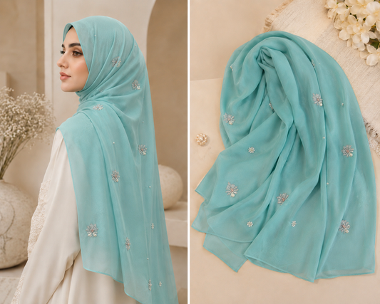 Gulbahar | Aqua | Signature All-Over Floral Hijab
