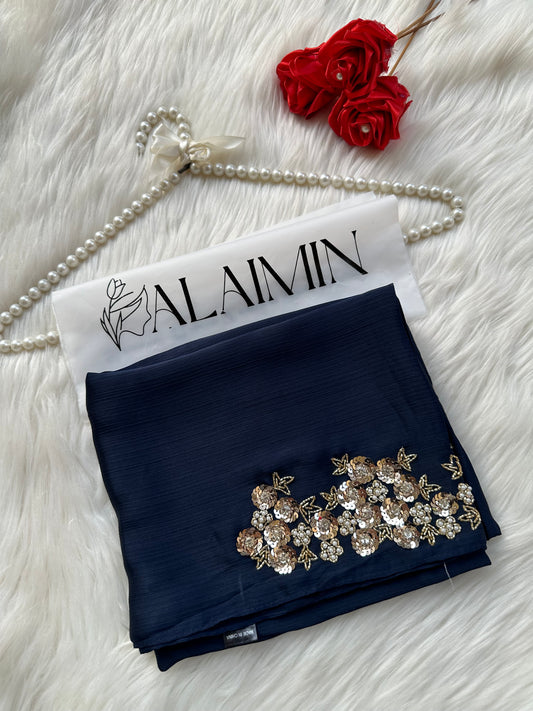 SHAGUN| FESTIVE PARTY WEAR LUXURY HANDWORK NAVY BLUE HIJAB