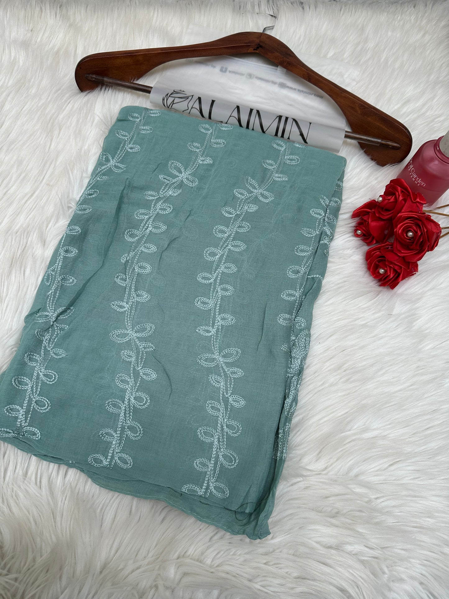 EMBROIDERY LAWN HIJAB| AQUA BLUE