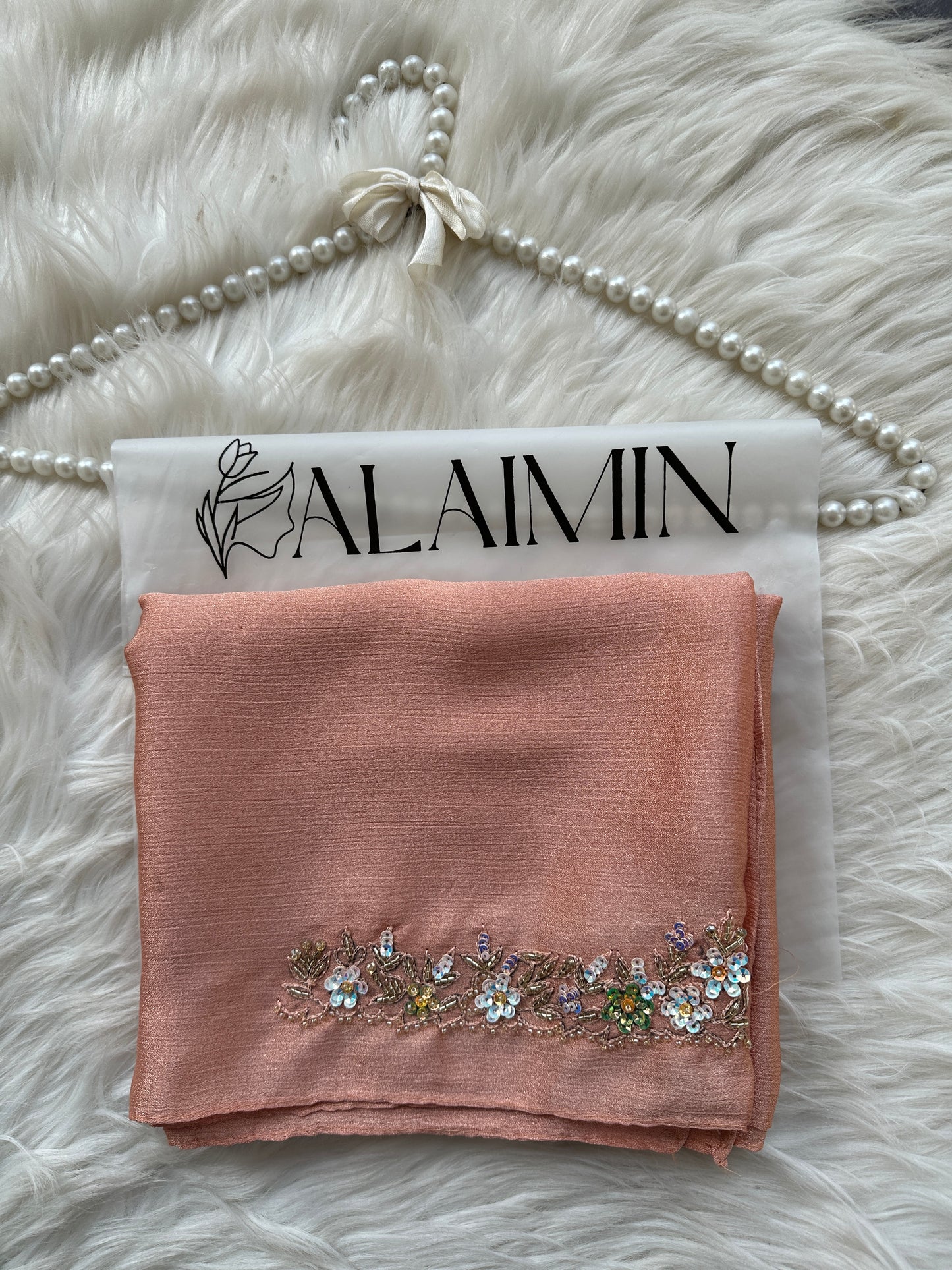 MEHRBANO | FESTIVE PARTY WEAR LUXURY HANDWORK PEACH HIJAB