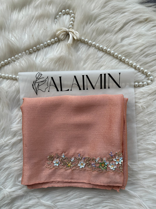 MEHRBANO | FESTIVE PARTY WEAR LUXURY HANDWORK PEACH HIJAB