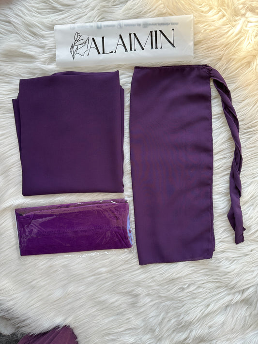 Plain Hijab, Matching Niqaab & Cap – Dark Purple Chiffon