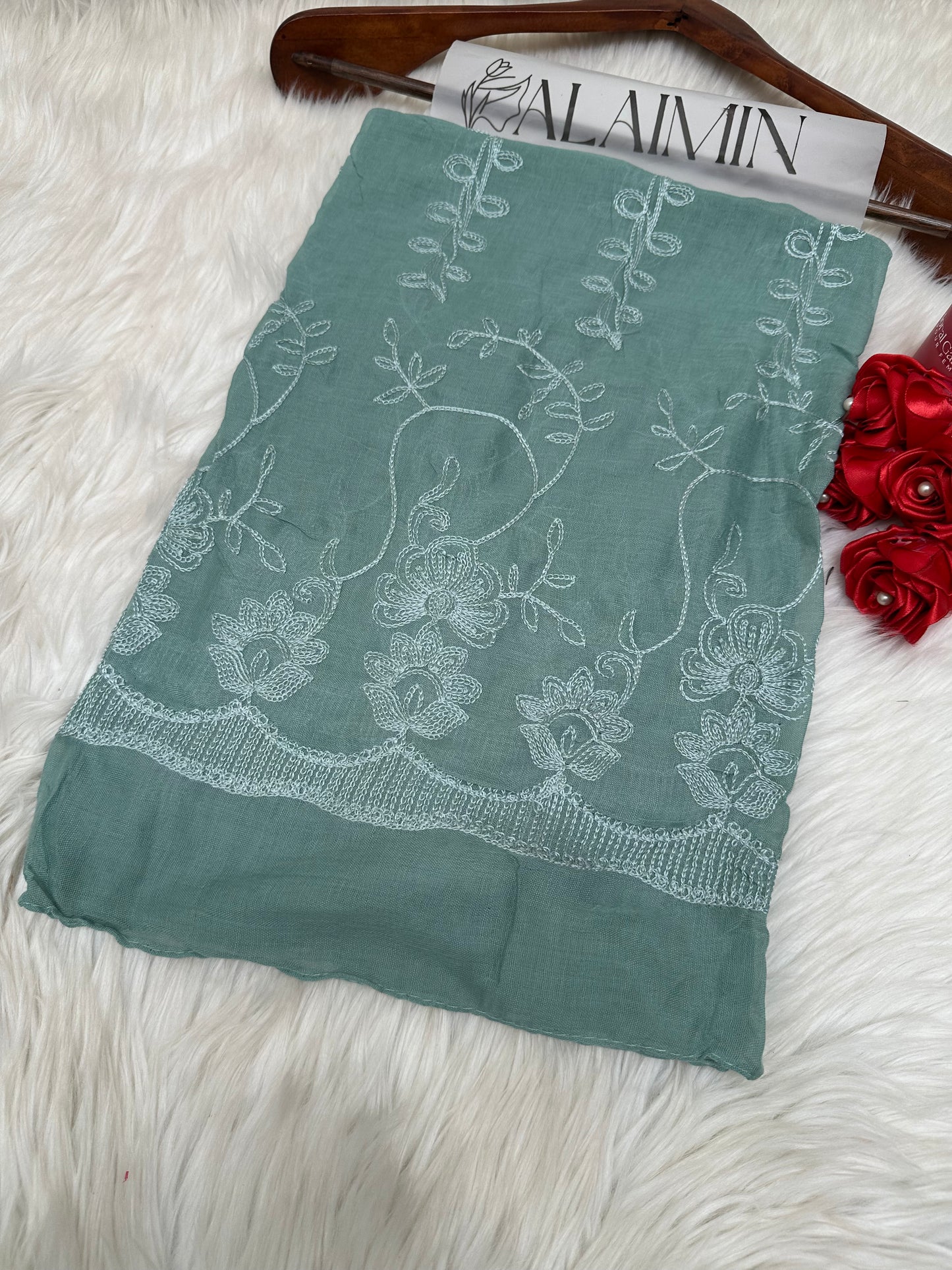 EMBROIDERY LAWN HIJAB| AQUA BLUE