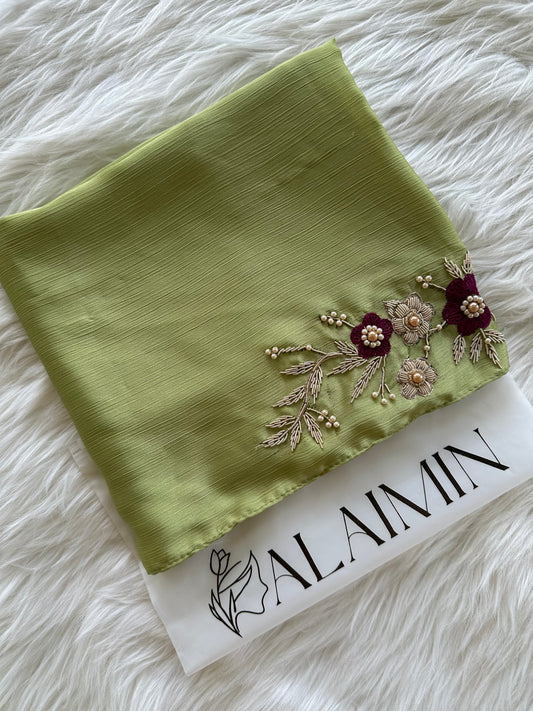 ESHAL | FESTIVE PARTY WEAR LUXURY HANDWORK GREEN HIJAB