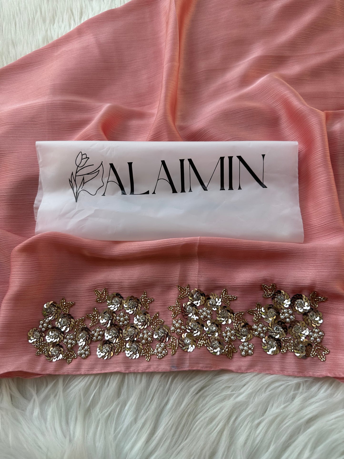 SHAGUN| FESTIVE PARTY WEAR LUXURY HANDWORK PEACH PINK HIJAB