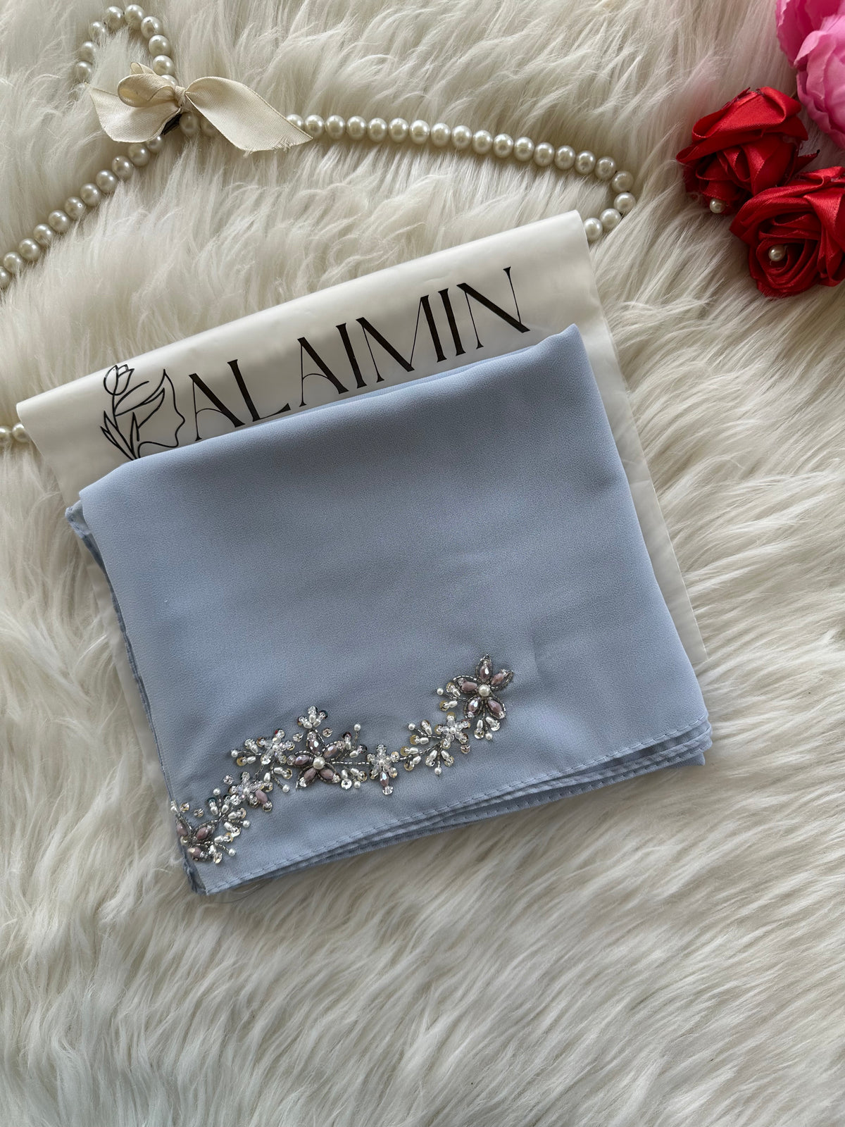 ELAF | FESTIVE PARTY WEAR LUXURY HANDWORK SILVER BLUE HIJAB PARTY WEAR FOR WEDDINGS & EID