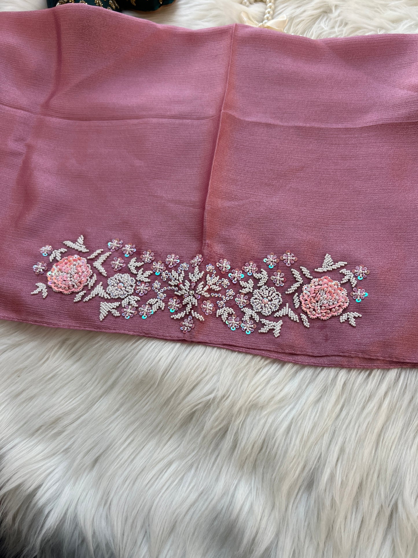 MAH E NAZ | FESTIVE PARTY WEAR LUXURY HANDWORK PINK HIJAB