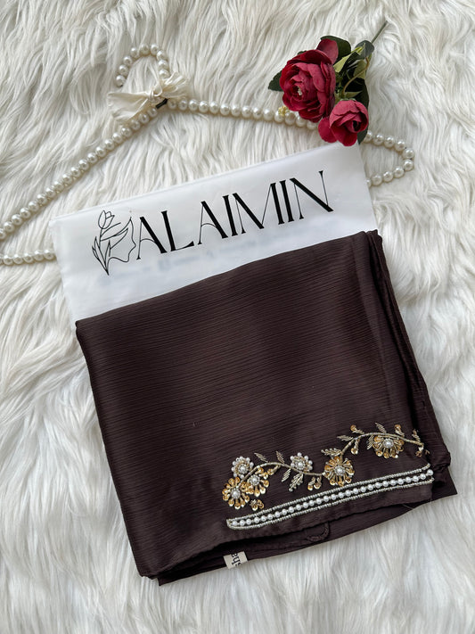 SHAM E SITARA | FESTIVE PARTY WEAR LUXURY HANDWORK DARK CHOCO HIJAB