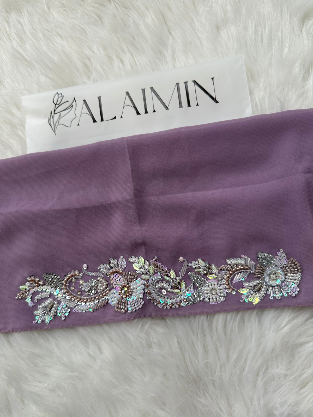 SHABNUM | FESTIVE PARTY WEAR LUXURY HANDWORK LILAC HIJAB