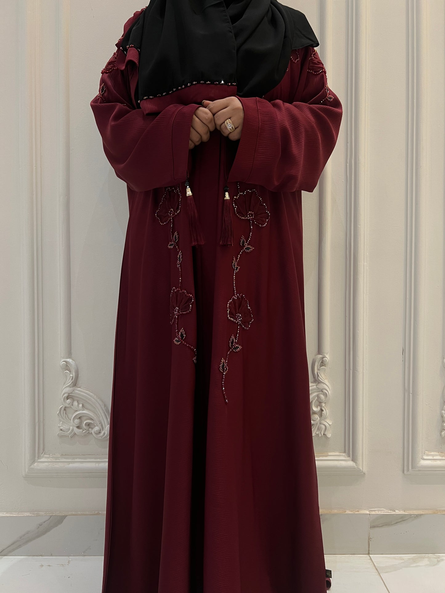 Nureya Hand Embellished Maroon Abaya