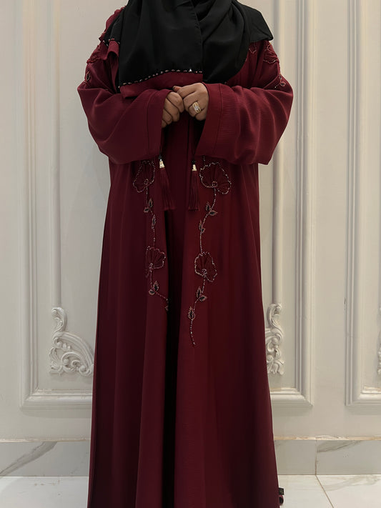 Nureya Hand Embellished Maroon Abaya