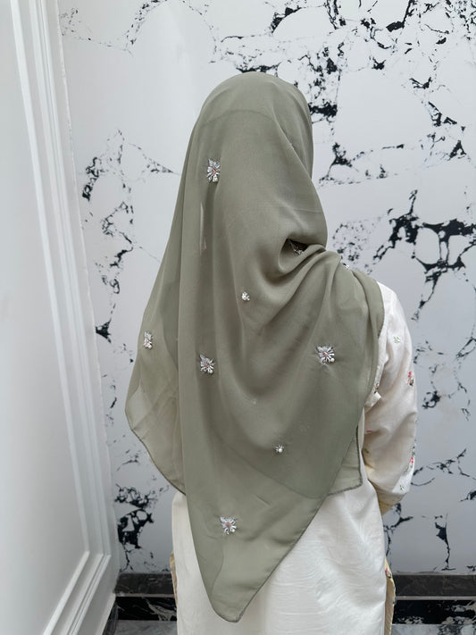 Gulbahar | Sage Green | Signature All-Over Floral Hijab