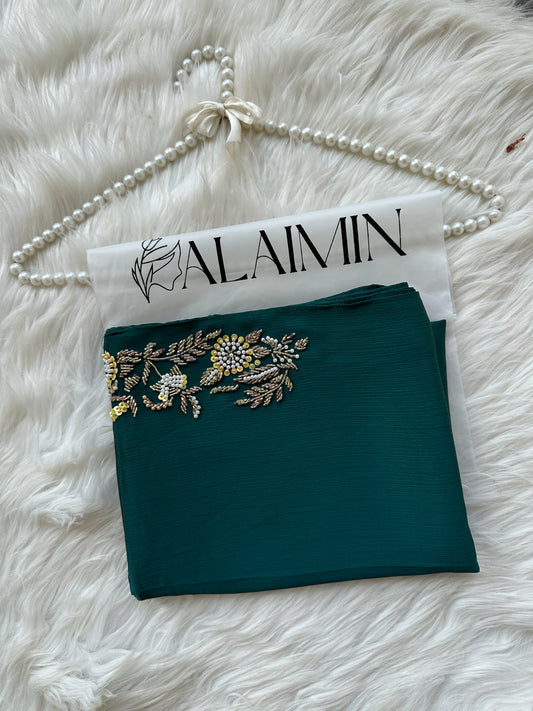 ZAREEN | FESTIVE PARTY WEAR LUXURY HANDWORK BOTTLE GREEN HIJAB