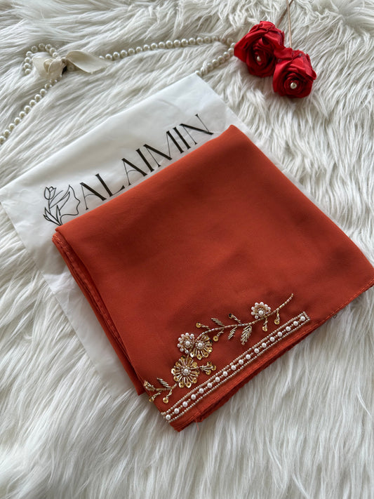 SHAM E SITARA | FESTIVE PARTY WEAR LUXURY HANDWORK RUST HIJAB