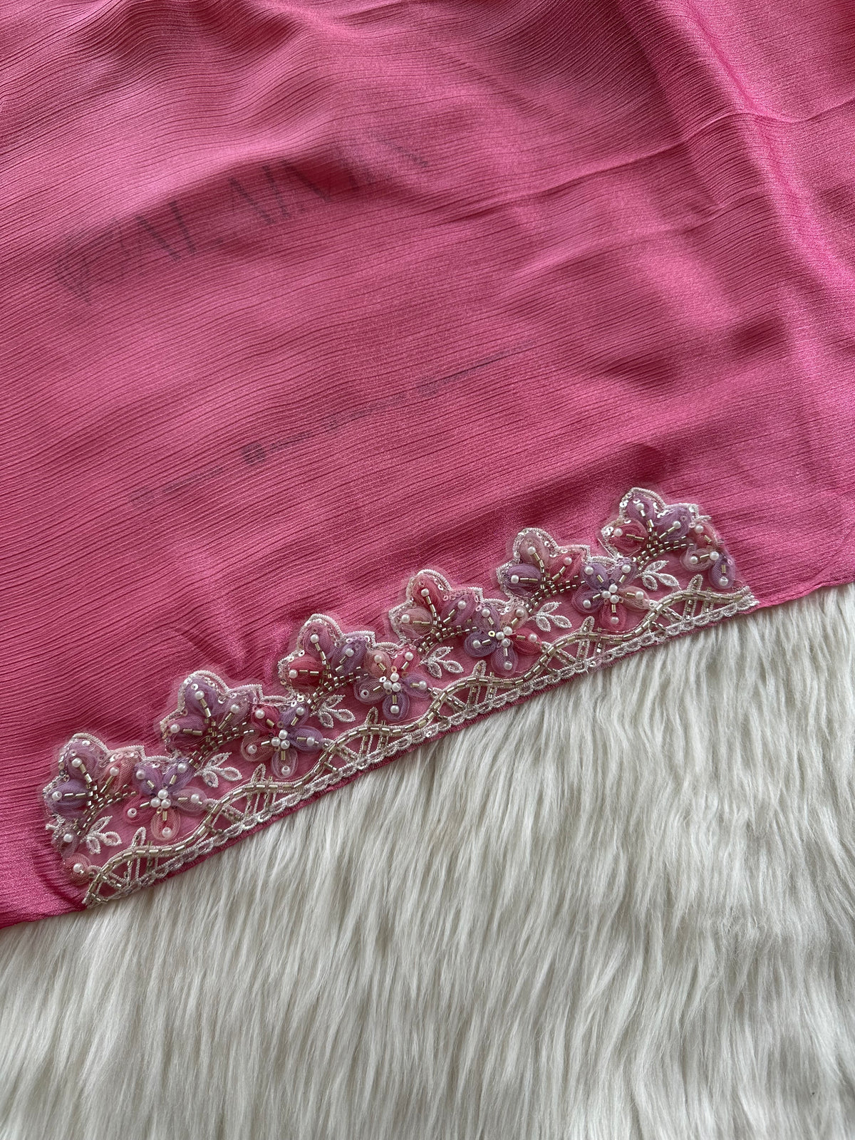 Luxury Lace-Detail Silk Party wear Hijab Pink
