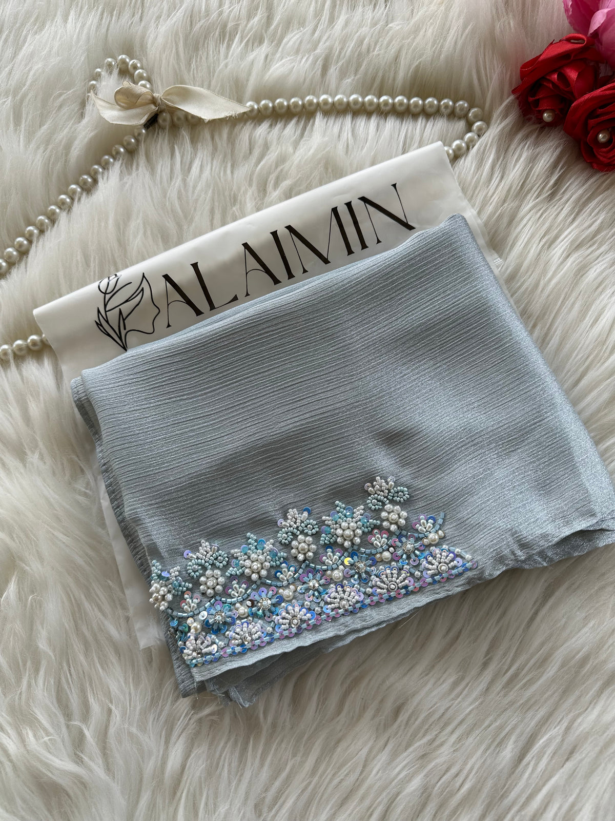 ELAYNAH | FESTIVE PARTY WEAR LUXURY HANDWORK SILVER BLUE HIJAB PARTY WEAR FOR WEDDINGS & EID