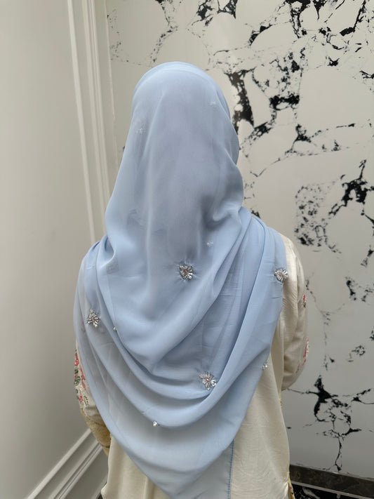 Gulbahar | Powder Blue | Signature All-Over Floral Hijab
